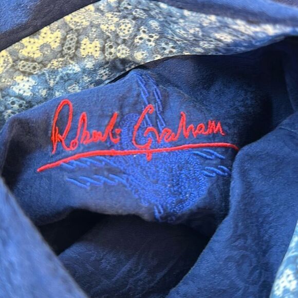 Robert Graham Men’s Navy Blue Paisley Long-Sleeve Button-Up Shirt XL Flip Cuff - Picture 9 of 12